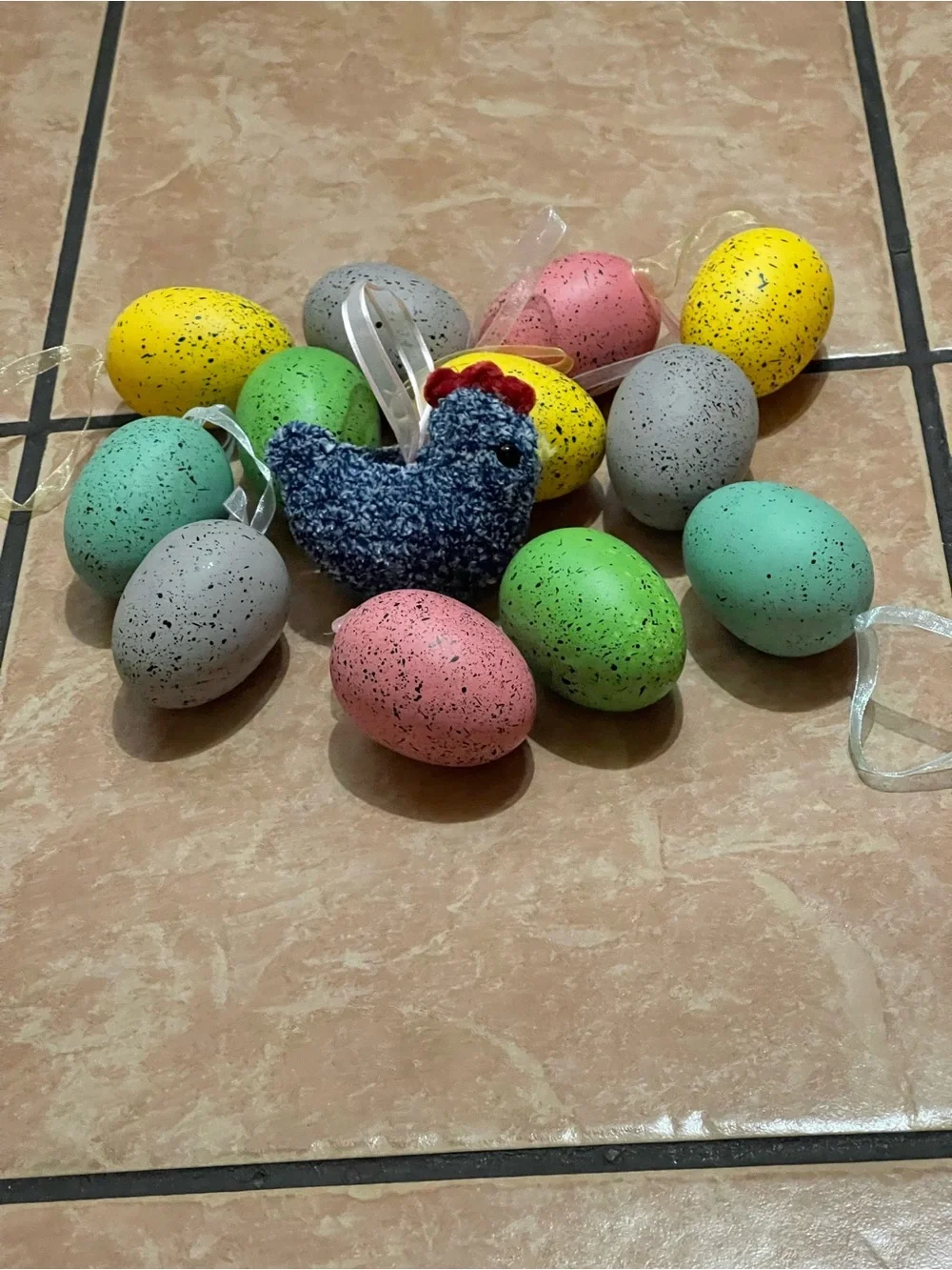 Handmade Plush Crochet Chicken Speckled Pastel Easter Egg Christmas Ornaments